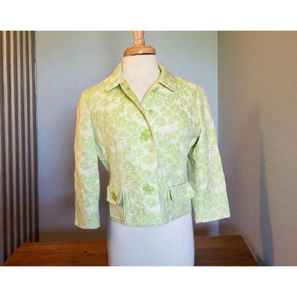 Carlisle Vintage Green Floral Jacquard Jacket Blazer Size 8 Button Front - Picture 1 of 15